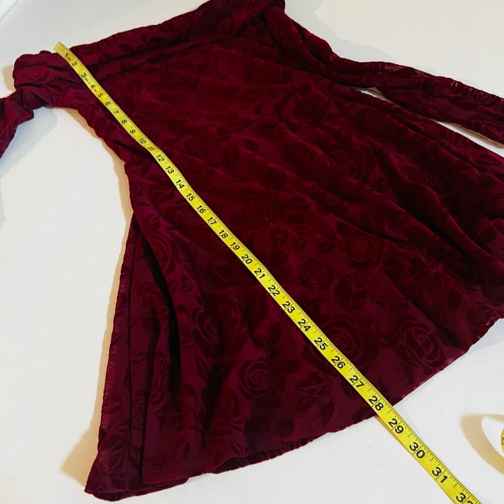 Wild Fable Floral Burn Out Off Shoulder Long Sleeve Dress Size XS NWT Burgundy - Picture 7 of 8